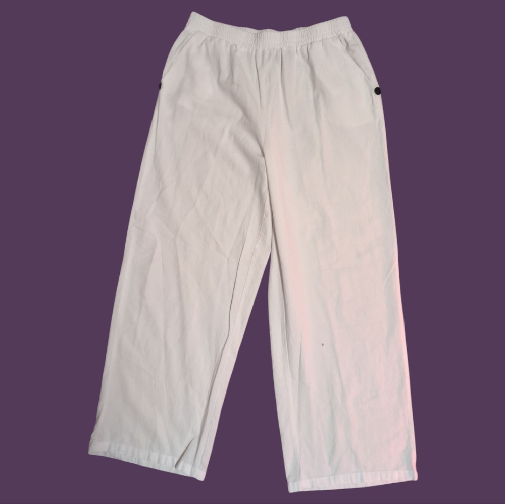 Ladies White Cotton Elastic Waist Pants Sz XXL
